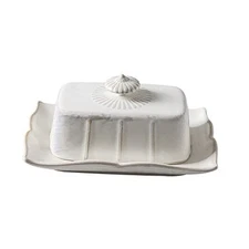 Porcelain Butter Dish with Lid for Countertop, Farmhouse Butter Holder White