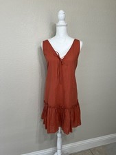 MinkPink Women’s Size Lg Terracotta Shift Dress Light Flowy Textured Cotton NWT