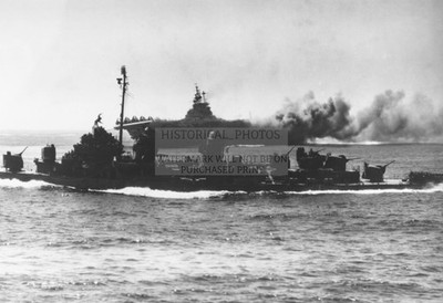 USS INTREPID BURNING KAMIKAZE ATTACK OKINAWA 1945 13X19 PHOTO