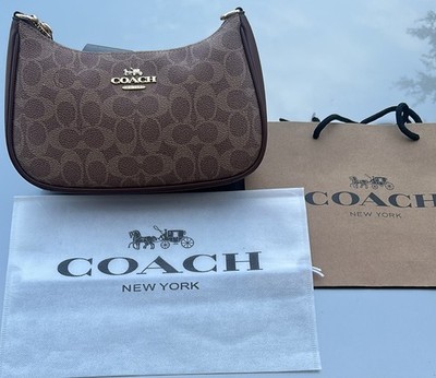 COACH Teri Shoulder Bag In Signature Canvas Gold/Tan/Brown New