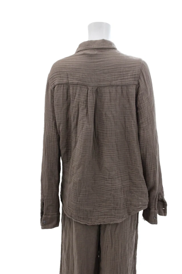 Conjunto de pantalón camisa con botones Michael Stars para mujer adoquín marrón algodón talla La Foto 4 de 4