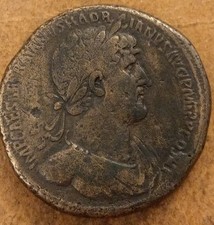 ROMAN COIN BRONZE SESTERTIUS OF HADRIAN, 1 OF THE 5 GOOD EMPERORS NOV@ 1.15