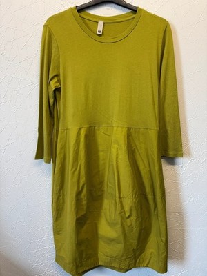wendy trendy Lime Green Cotton Midi Dress UK 12 14 Pocket Tunic 1566