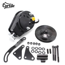 Balck Saginaw Style Power Steering Pump+Single Groove Pulley For SBC BBC Chevy