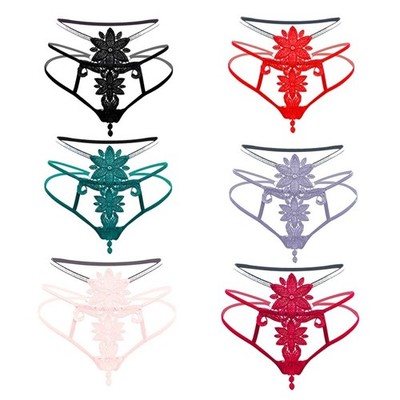 Ausgeschnitten Unterwäsche Blumenstickerei Frauen Funkeln G-String Höschen Sexy