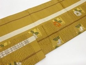 7602528: JAPANESE KIMONO JAPANESE NAGOYA OBI / WOVEN FLORAL PLANTS