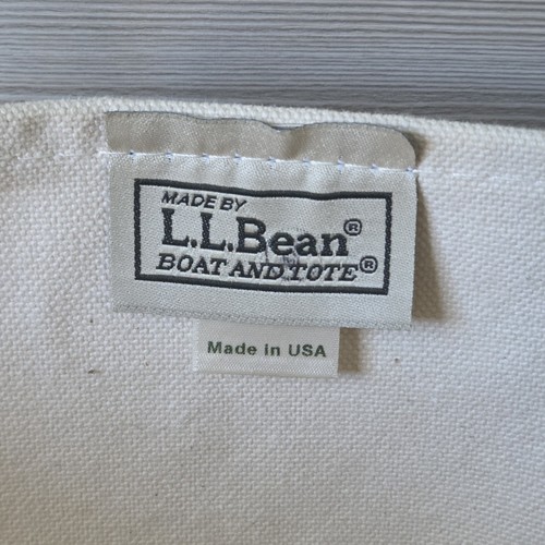 L.L.Bean Vintage Boat and Tote Bag 80s Size M White Navy Blue Canvas Made in USA - Picture 2 of 14