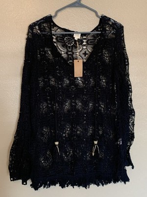 NWT Surf Gypsy Black Crochet Lace Coverup Size M Boho