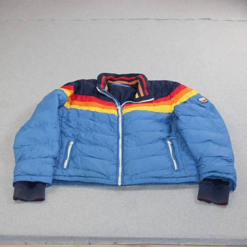Marine Layer Lost & Found Jacket Men Medium Blue Down Puffer Retro Ski Striped - product listing photo