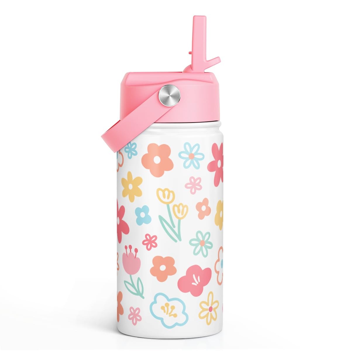Stainless Steel With Straw Lid, Floral Water Bottle 12oz, Travel...