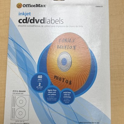 Inkjet CD/DVD 4.5'' Labels White Open Box -34 Total Family Reunion Office Max