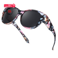 TJUTR Fit Over Glasses Sunglasses Medium, B05 1 Pack Floral Frame/Grey Lens