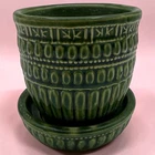 Vintage McCoy Pottery Planter + Attached Saucer Beaded Band Flower Pot USA 4" H