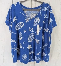 Sonoma Size 1X The Everyday Tee Blue White Beach Theme V Neck Shirt NWT