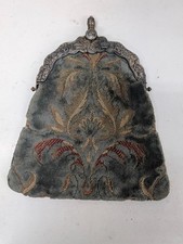 Antique 1910s Edwardian Cut Velvet Tapestry Purse Ornate Metal Frame Damask As-I
