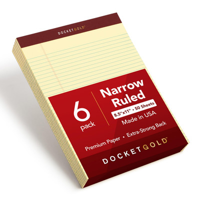Tops 8.5 X 11 Legal Pads 6 Pack Premium Docket Gold Brand Narrow Ruled Thick