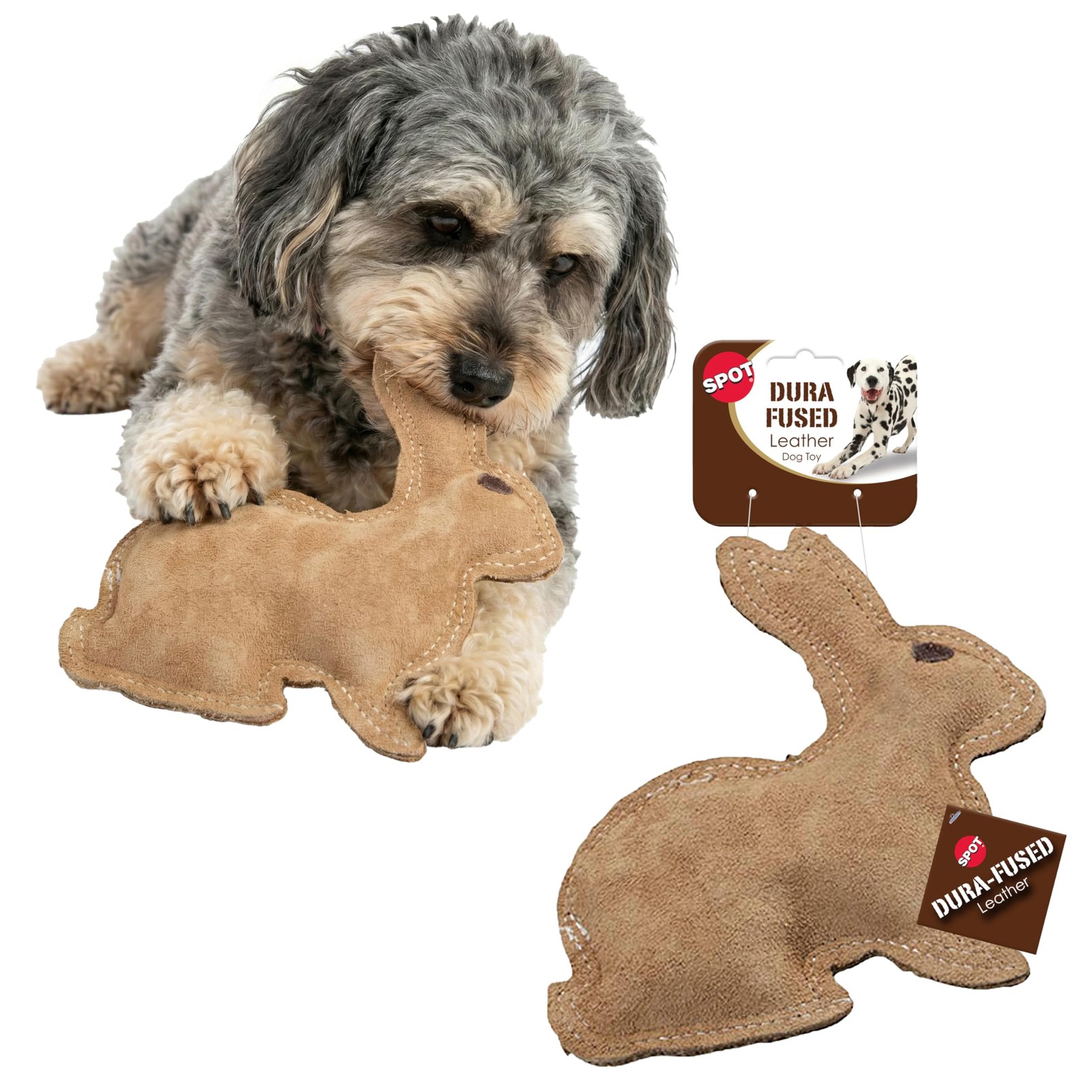 SPOT Dura-Fused Leather Rabbit Dog Toy &ndash; Durable Small (Pa