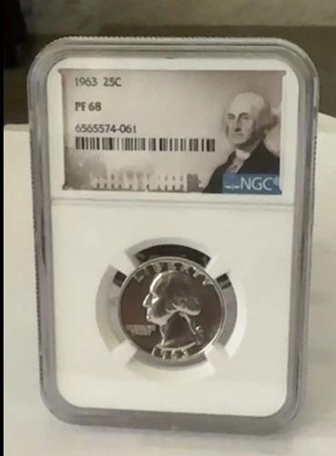 1963 NGC PF68 90% Silver Proof Washington Quarter 25c White