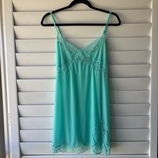 Victoria's Secret Aqua Fairy Dainty Sheer Lace Bow Lingerie Chemise Slip Size M