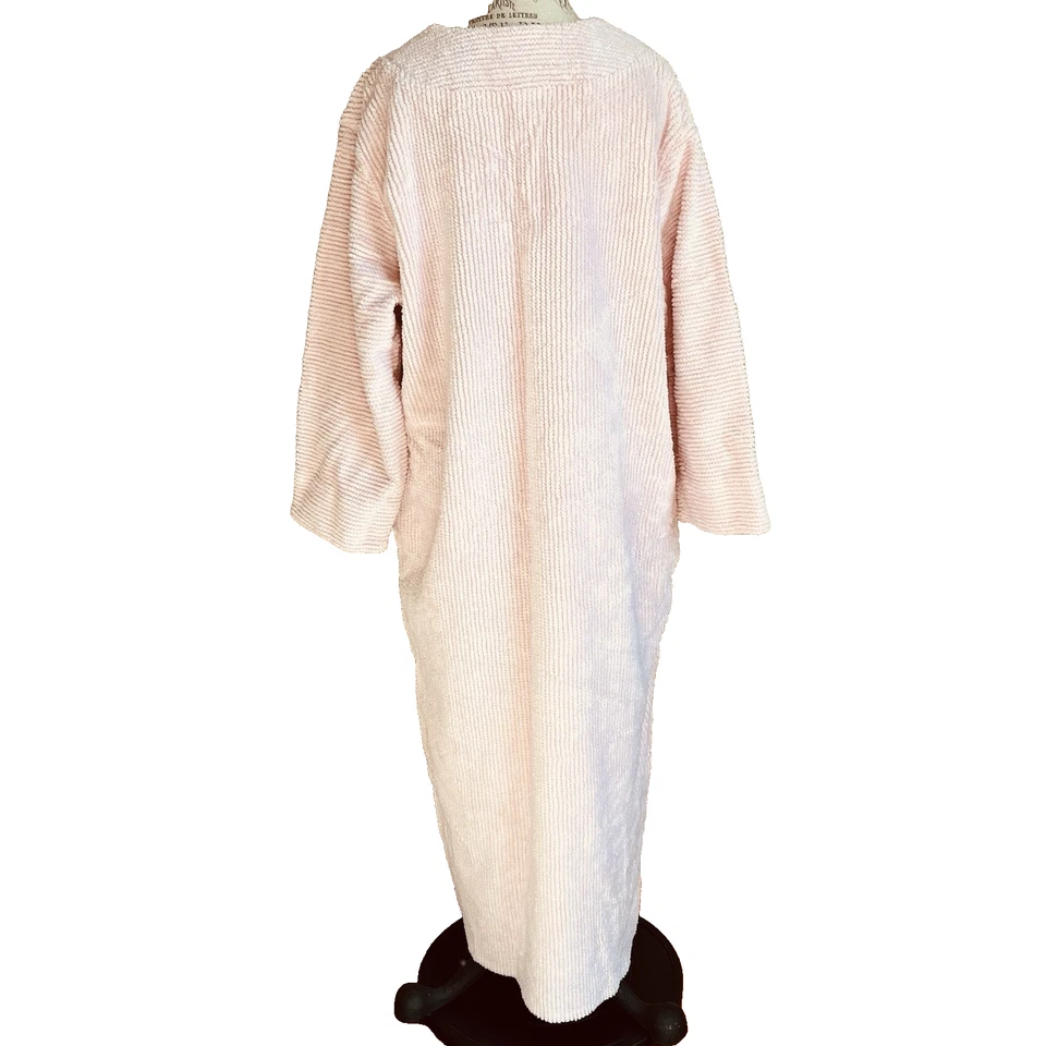 女士淡粉色雪尼尔长拉链长袍 XL 舒适小屋波西米亚奶奶 — 第 4/4 张图片