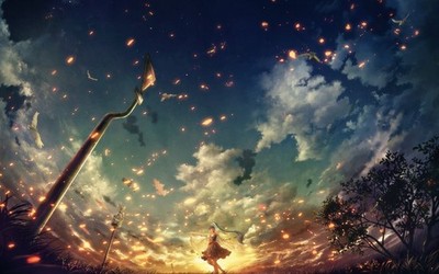 Anime sunset clouds trees warning signs hatsune miku Custom Gaming Mat Desk