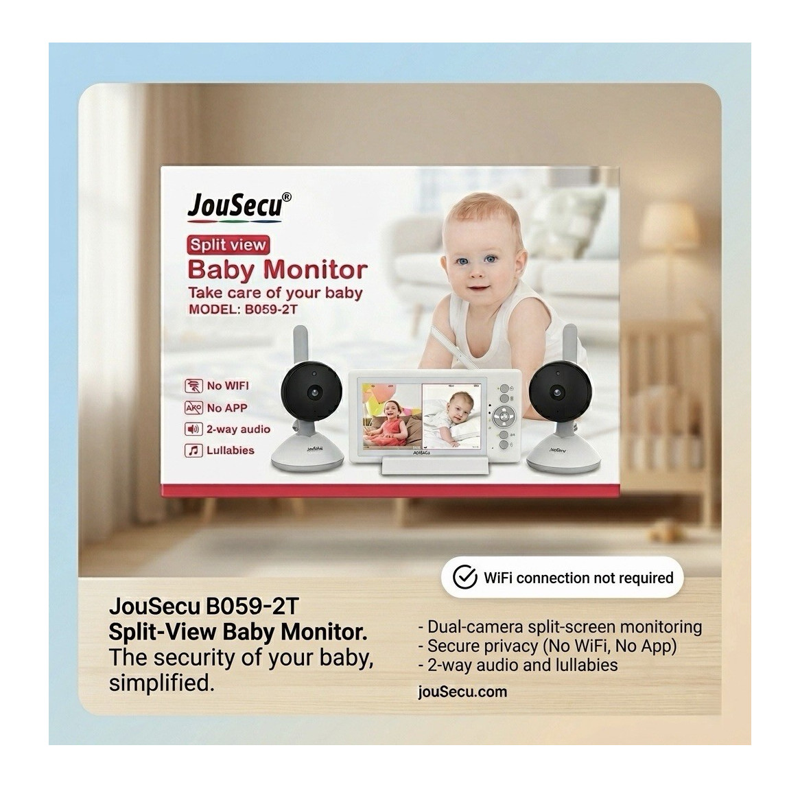 Digital Baby Monitor Split Screen Dual Camera Two-Way Audio