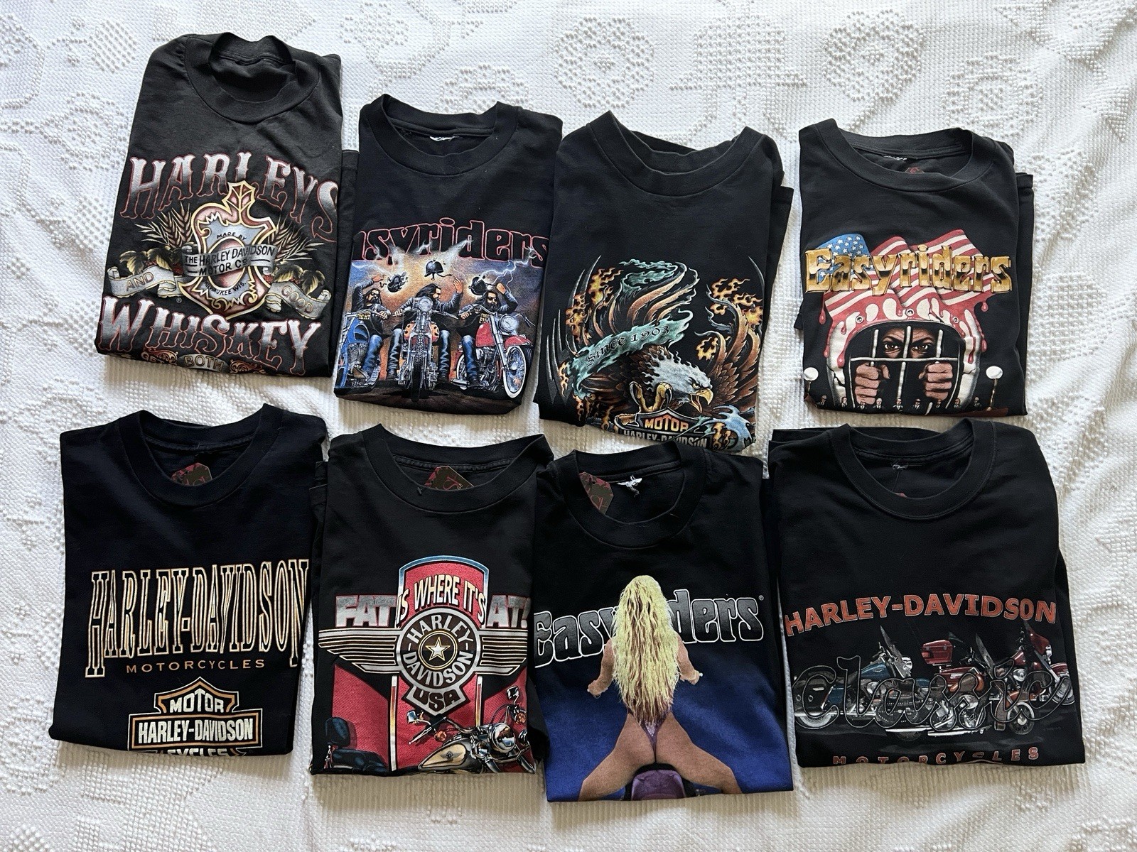 Vintage Lot Of 8 Harley Davidson, Easyriders, 3D Emblem Tshirts, 80s, 90s, y2k