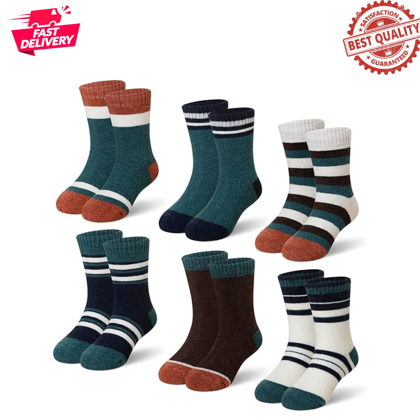 6 Pairs Kids Merino Wool Socks Boys Girls Thermal Winter Hiking Cozy Toddler
