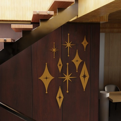 #ad Mid Century Modern Atomic Starbursts Diamonds Wall Decor MCM Gift Home Office $79.95