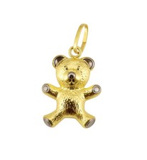 Pendant Bear Teddy Bear Gold 585 Little Bear Rhodium-Plated 14 Carat Yellow Gold