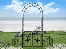 Metal Garden Arch with doors Garden Arbor Trellis Climbing Plants Support