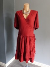 Fat Face dress size 22 wrap rust red knee length dress