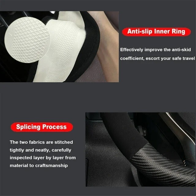 Carbon Steering Wheel Cover D Shape Car Van Pu Leather Non-Slip For 15'' / 38cm thumbnail 5
