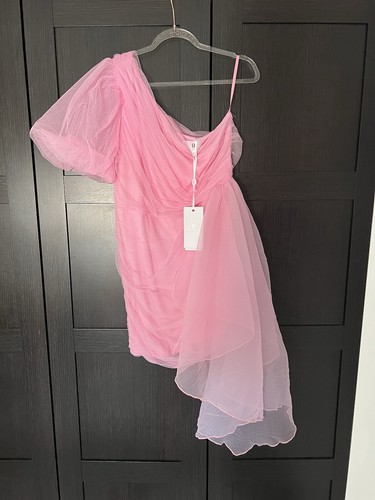 BNWT Forever Unique Pink Tulle One Shoulder Mini Dress uk 14 Sash Blogger - Picture 2 of 12