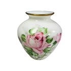 Vintage 40s DeLuxe Inc USA Signed Hand Painted Floral Vase Milk Glass