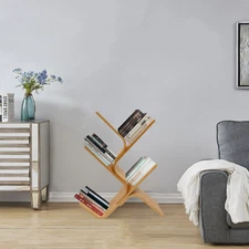 Tree Bookshelf 4Tier Book Storage Organizer Shelves Bamboo Tree Bookcase Display