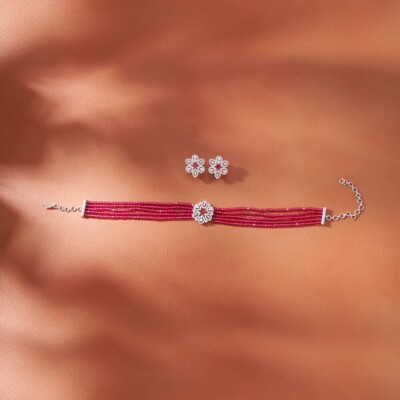 Indische Pakistanische vergoldete Zirkonia Halskette Ohrringe Chocker