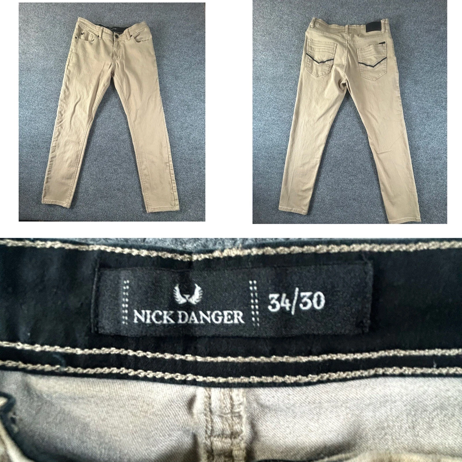 Pantalon homme Nick Danger Supreme Flex Jeans Stretch Fit Slim Khaki Marron W34 L32