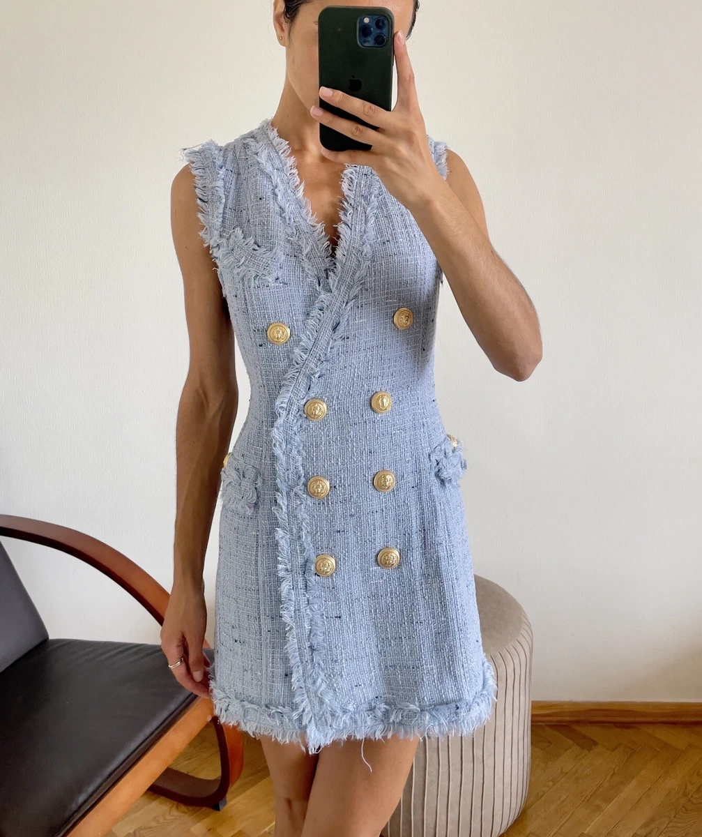 blue tweed dress