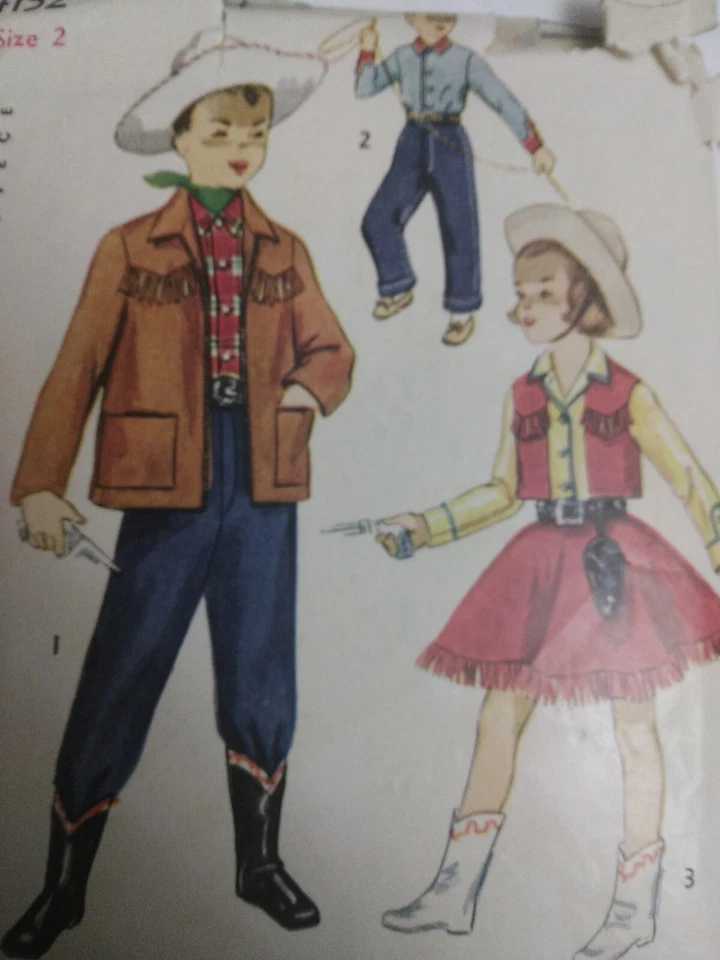 Costume Western Rodeo Cowboy Cowgirl 2T 2 Simplicity 4152 Sewing Pattern VTG 50s - Image 2 of 4