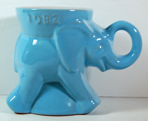 VINTAGE BLUE ELEPHANT MUG -  1982 GOP - FRANCOMA ART POTTERY