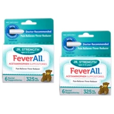 2 Pack Feverall Acetaminophen Suppositories Jr Strength 325Mg 6 Count Each