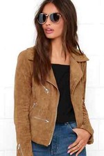 Lulu's Suede With Love Tan Suede Moto Jacket Nwot L