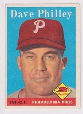 1958 Topps #116 of Dave Philley - Philadelphia Phillies Ex - Mint Condition