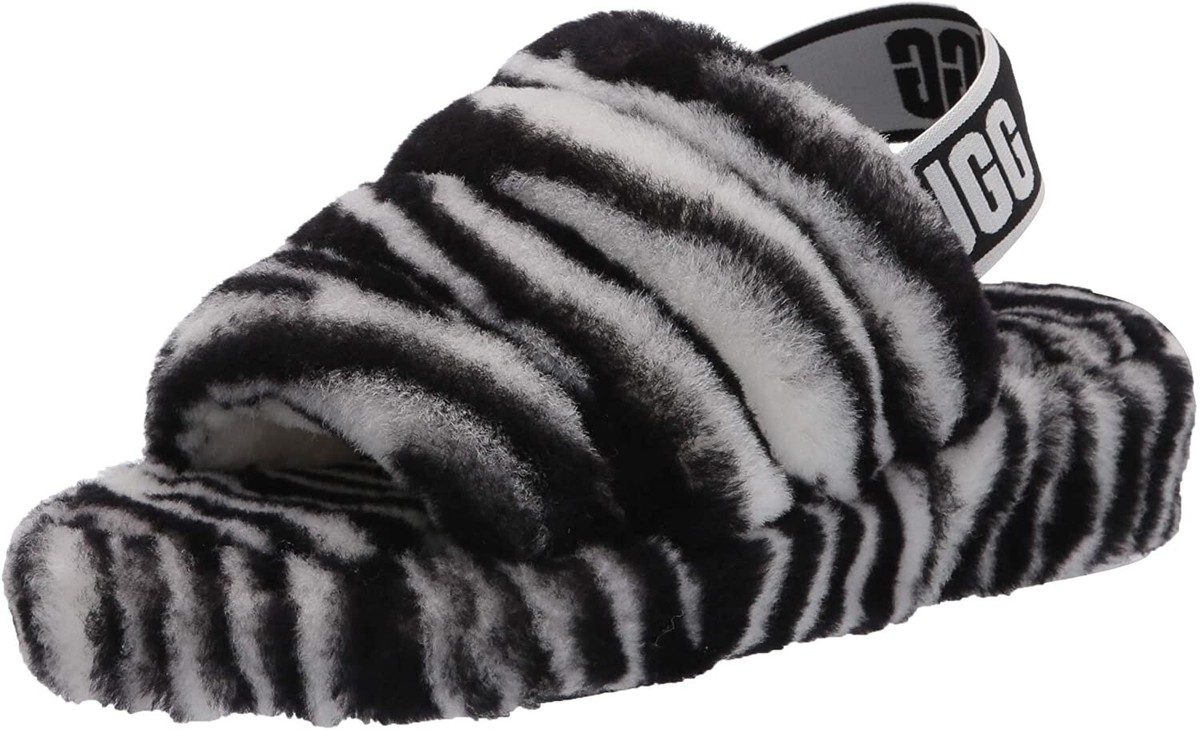 UGG Fluff yeah Slide Zebra Slipper,Black White, US Women Size 11 1112248