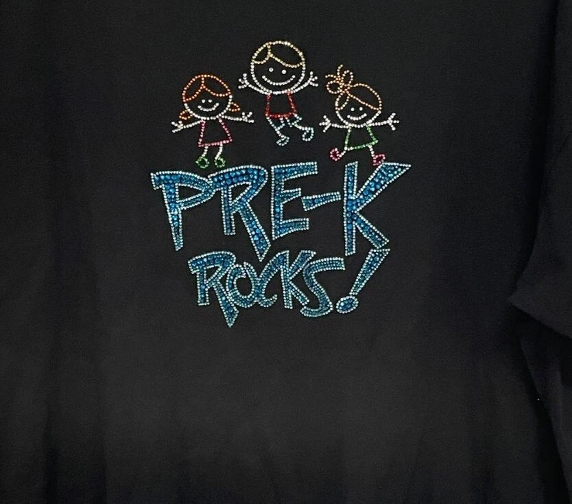 Camiseta yunque Top Teach Pre K Rocks Lentejuelas Estrás Negra Talla 3X Foto 2 de 3