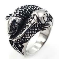 Tribal Lucky Fish Double Koi Carp Ring Stainless Steel Men Women Biker Punk Ring