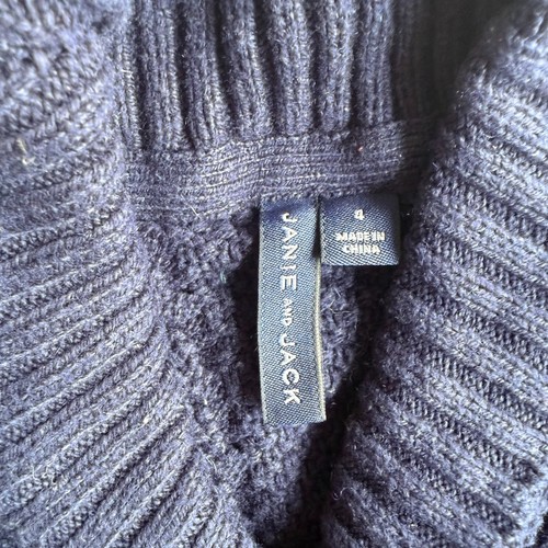 Janie and Jack Cable Chunky Knit Cardigan Wool Blend Sweater Navy Blue Size 4 - Picture 5 of 6