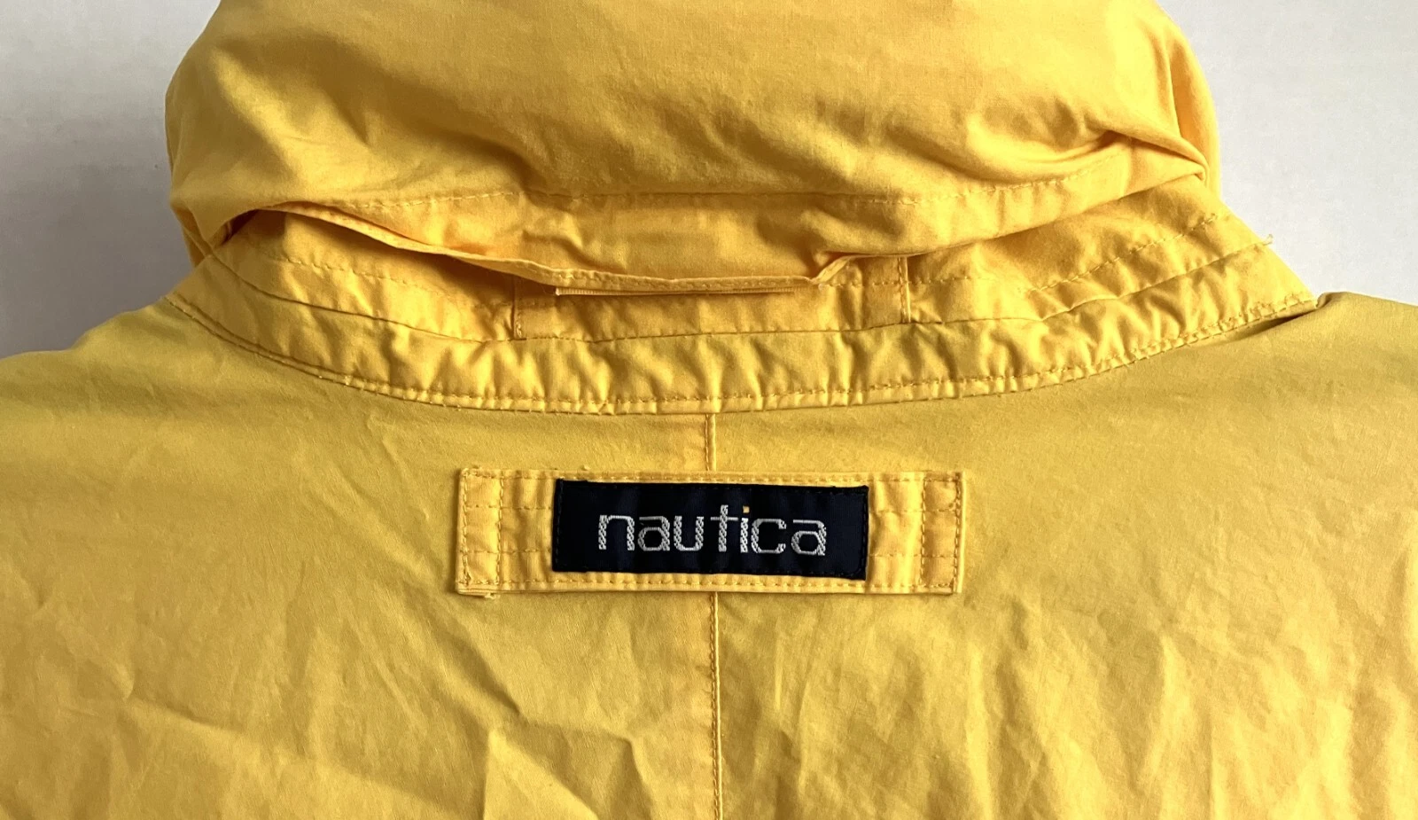Nautica Jacket Windbreaker Mens Size Medium Hideaway Hood Yellow Blue Vintage image 5