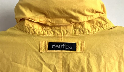 Nautica Jacket Windbreaker Mens Size Medium Hideaway Hood Yellow Blue Vintage image 5